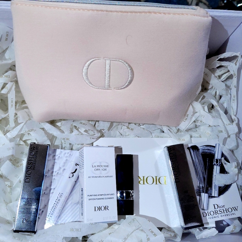 Dior Makeup Bag 5pc Set Cleanser, Mascara, Lipstick, Mascara